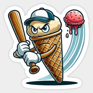 Funny Baseball Ice Cream Cone Sticker